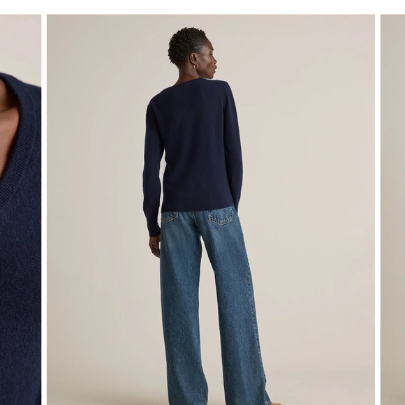 Quince Mongolian Cashmere V-Neck Sweater-True Navy - Picture 4 of 4